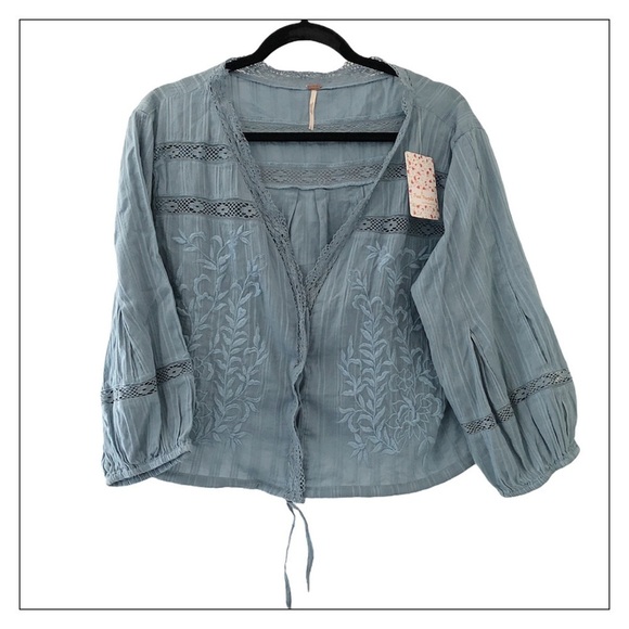 Nwt Free People Blue Embroidered Crop Top Size Large - Picture 5 of 6
